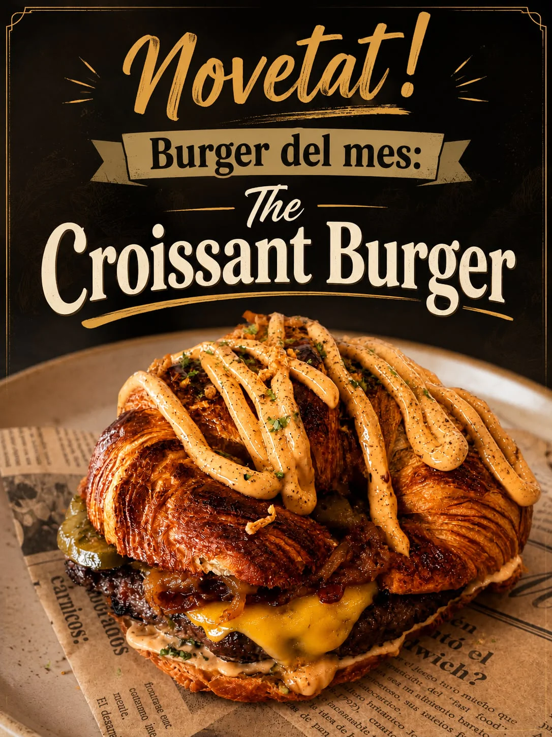 Croissant Burger, burger del mes de Tiki Burger Blanes amb croissant daurat, carn, formatge fos i salsa cremosa